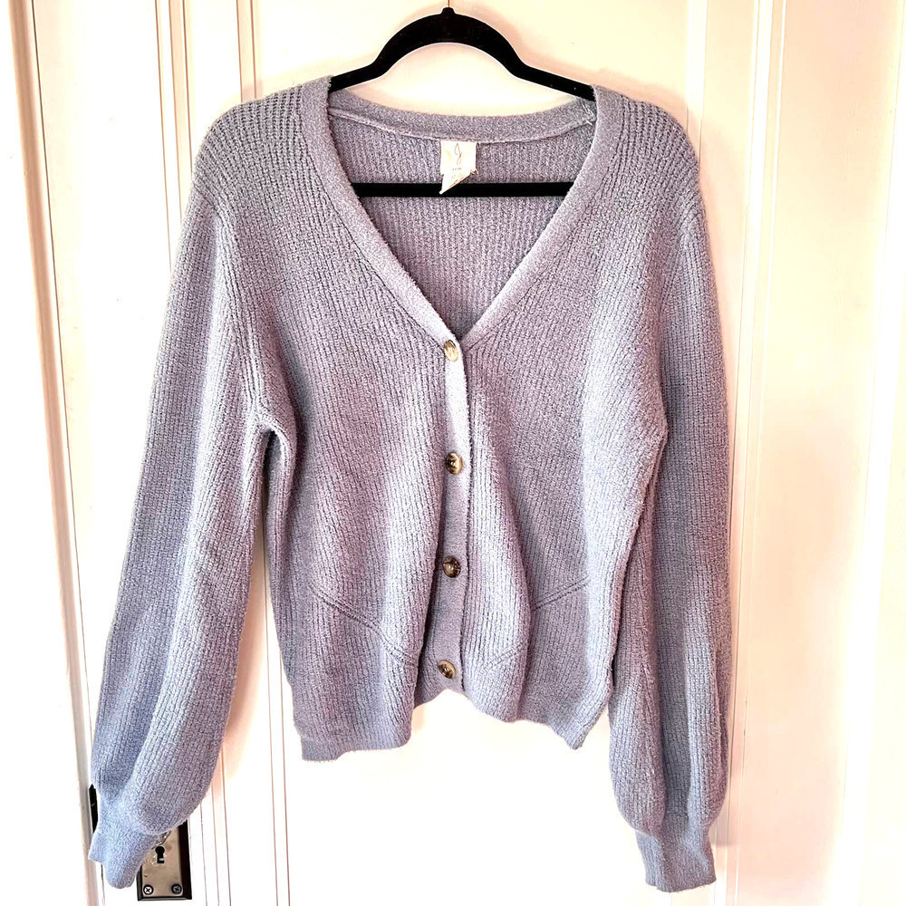 Joie Balloon Sleeve Ribbed V-neck Cardigan SZ L​​​​​​​​